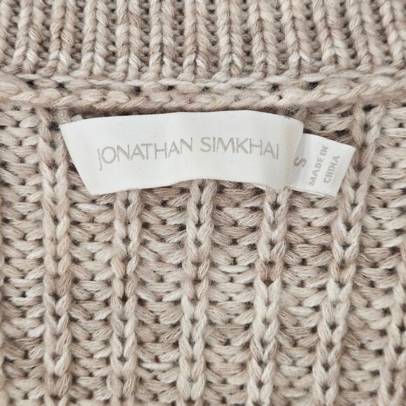 Jonathan Simkhai Kara Fringe Knit Polo in Tan Melange Size Small - Picture 10 of 11